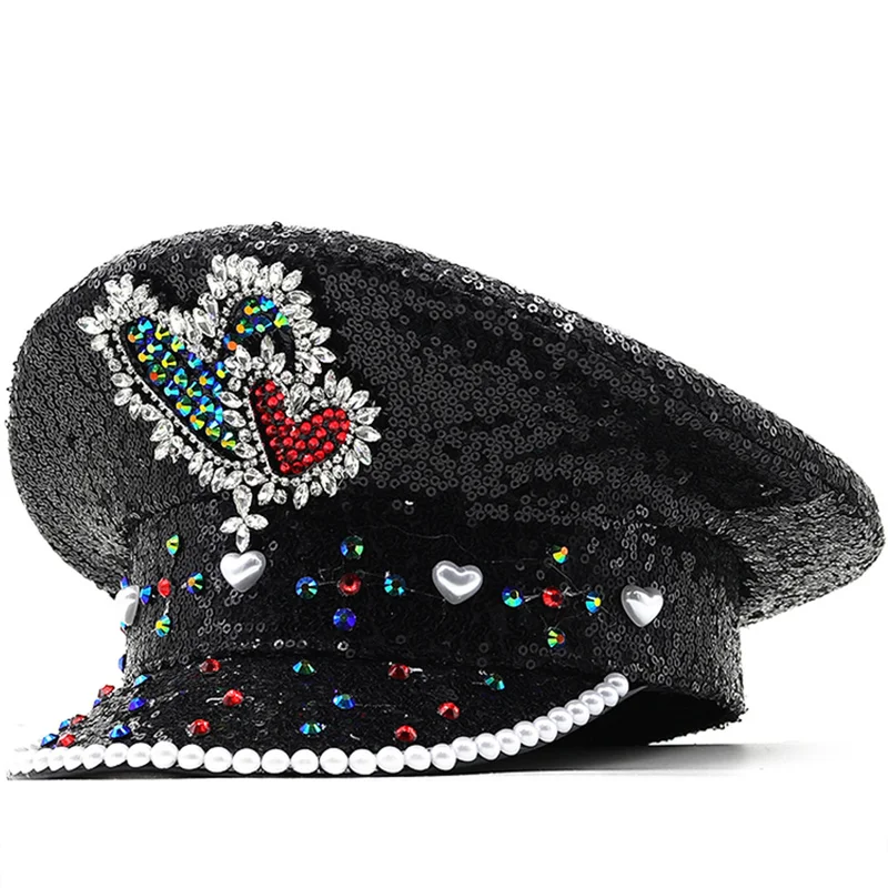 

Fashionsequinheart Hat Large Brim Hat For Men And Women Spring Summer Performance Stage Hat Diamond-encrusted Large Brim Hat