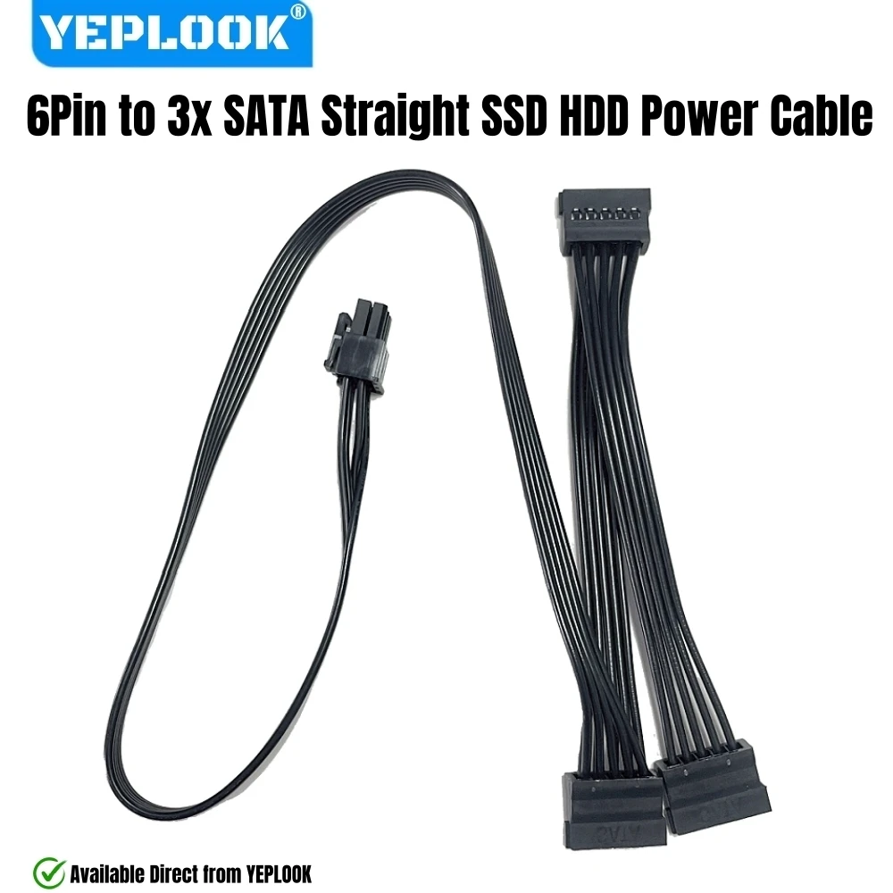 

YEPLOOK 3 SATA HDD SSD Power Cable 18AWG, 6Pin to 3x SATA Straight for Corsair TX850M, TX750M, TX650M, TX550M TX-M Modular Power