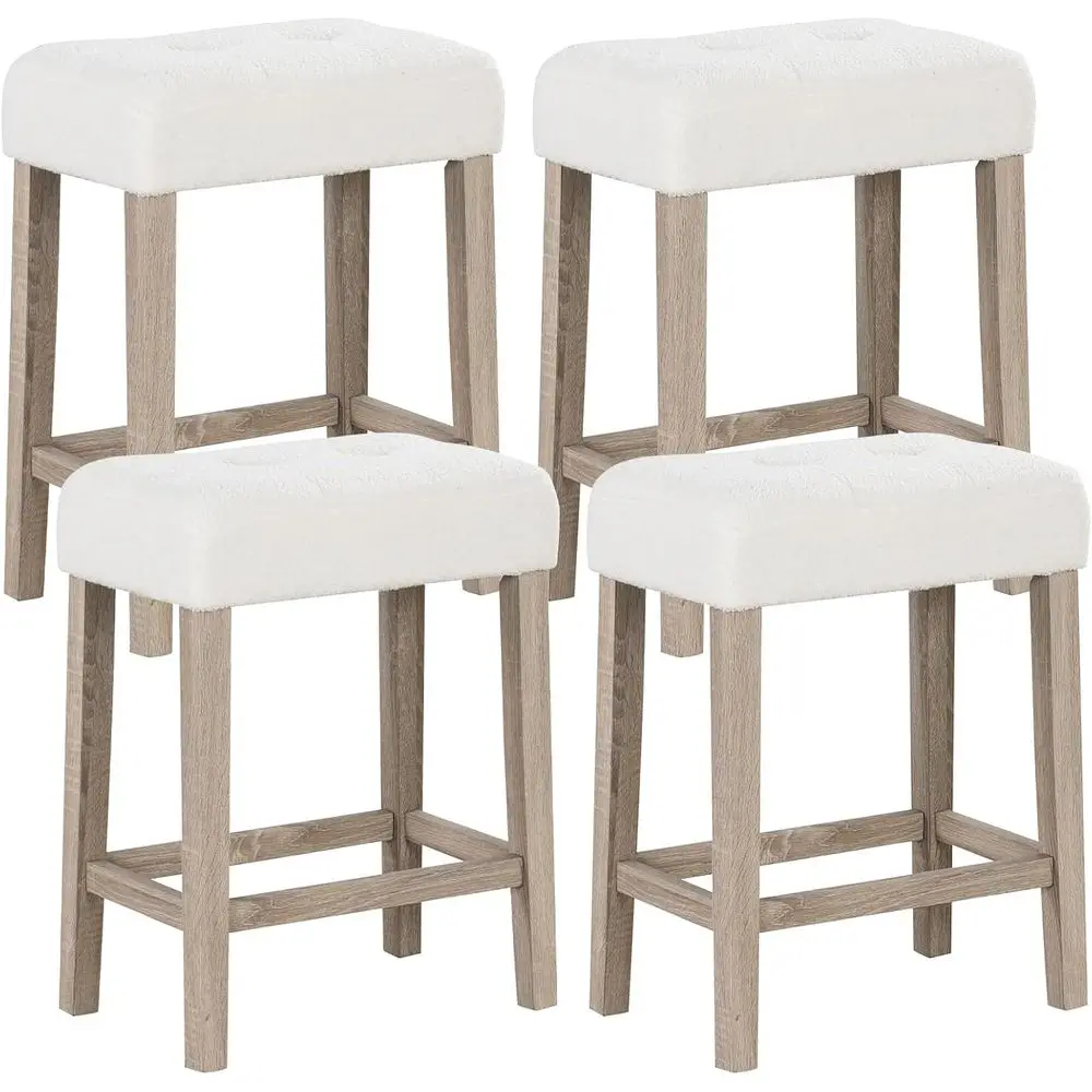 

Set of 4 Upholstered Counter Chairs with Rubber Wood Legs, White & Oak Grey, for Kitchen Island Dining Room