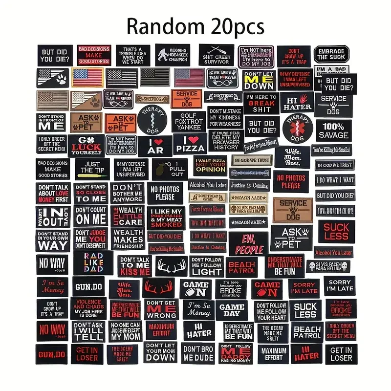5/20/40Pcs Random Embroidered Patches, Funny American Style DIY Iron On Patches for Jackets, Jeans, Backpacks, Hats & Clothing, Assorted Decorative Sew On Appliques