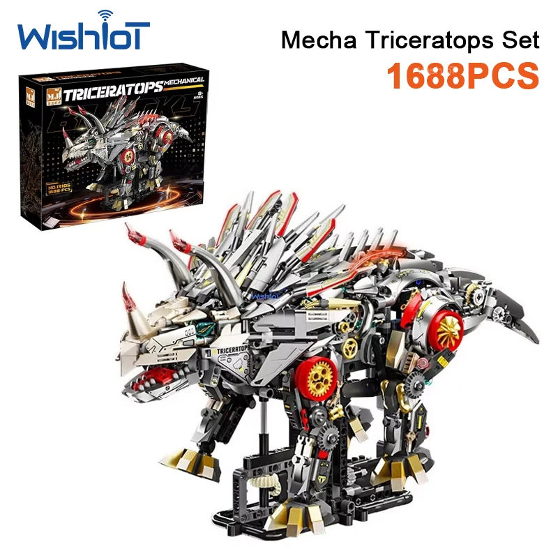 

1688pcs Motorized Mechanical Triceratops Building Blocks LED Jurassic Dinosaur Model Bricks Educational Toys for Boys Gifts