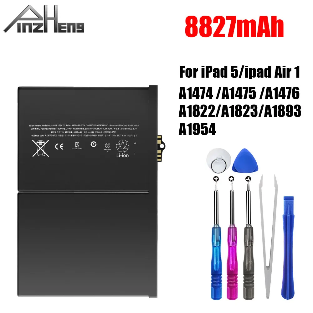 PINZHENG-8827mAh 태블릿 배터리, 아이패드 5 에어 1 교체용 배터리, A1474 A1475 A1476 A1822 A1823 A1893 A1954, 도구 포함 