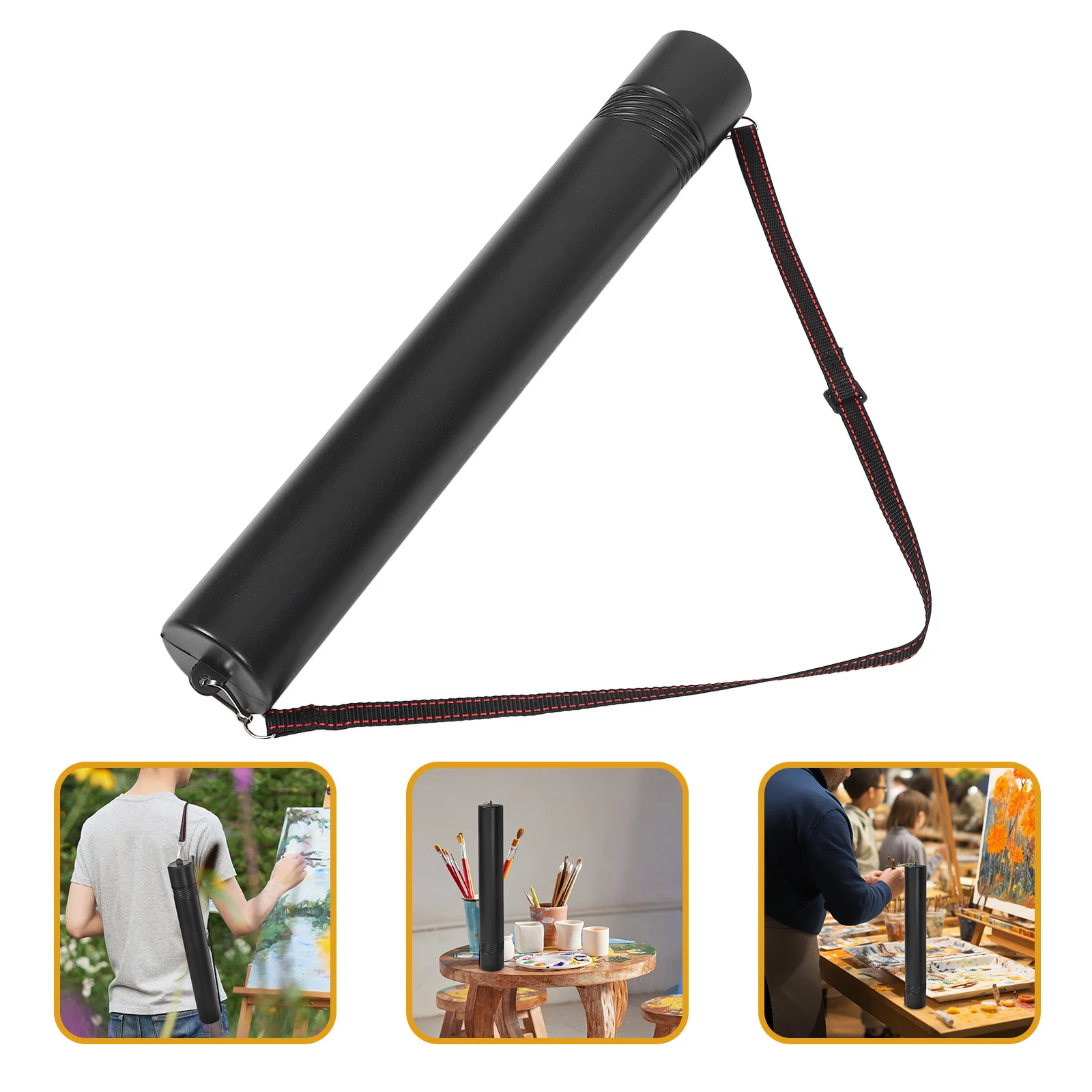 Plastic Drawing Tube Telescoping Black Storage Expands 20 to 35 Inches Waterproof Poster Tube Shoulder Strap Blueprint Case