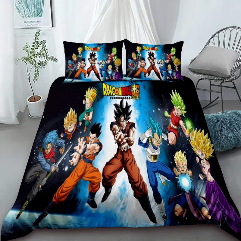 Duvet Cover Anime 3D Dragon-Ball  Anime Bedding Set,Duvet Comforter Quilt Cover Set Super Saiyan Bedding Set Child Gift