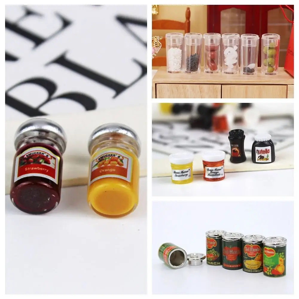 Dolls Accessories Miniature Seasoning Jar Food Toys 1:12 Scale Dollhouse Spice Bottle Fruit Canned Mini Jam