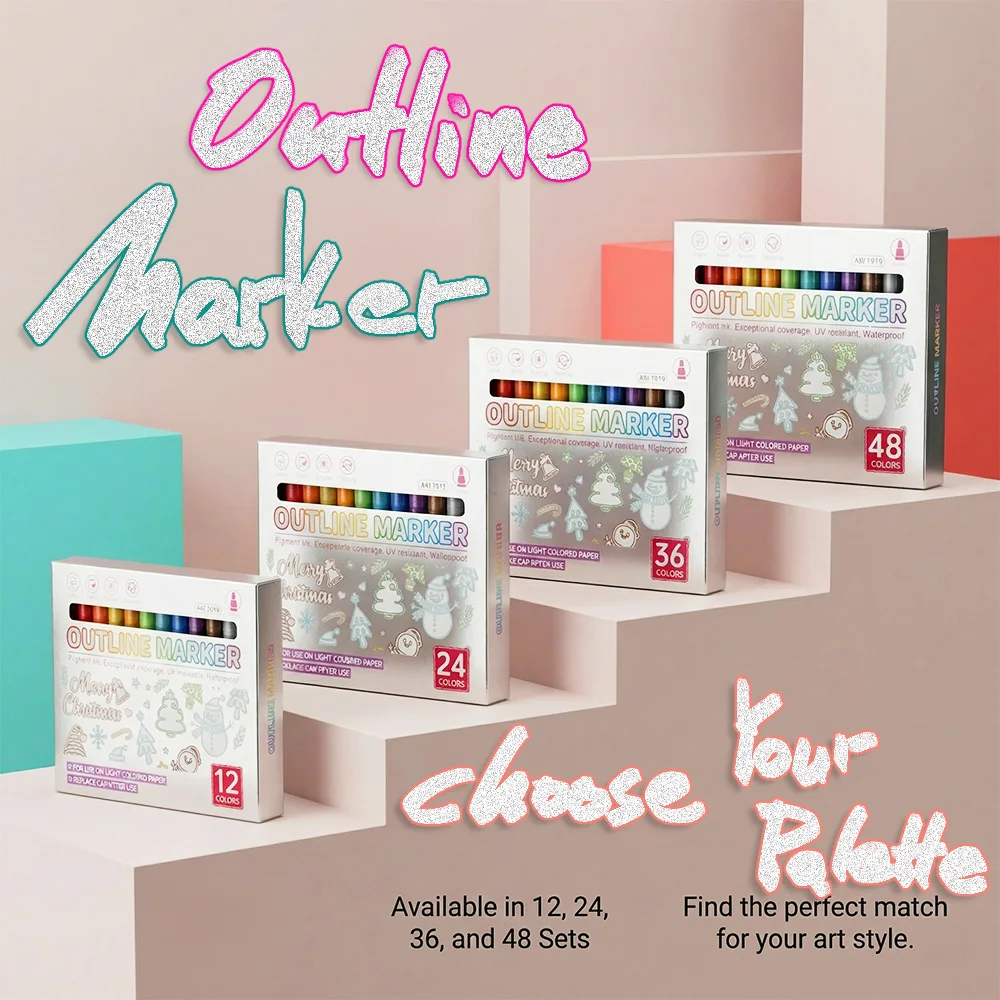 

Набор контурных маркеров 12/24/36/48 цветов, водостойкие, для письма, ведения дневников, граффити, рукоделия, скрапбукинга, плакатов, двойные линейные ручки, инструмент для творчества