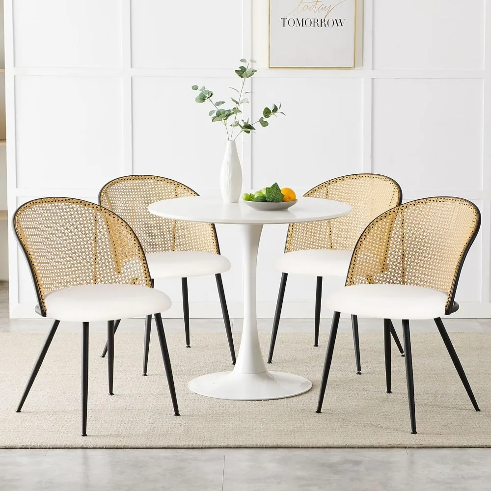 Dining Chairs Set of 4, Mid Century Modern with Full Rattan Back, Versatile and Stylish Design, Easy To Assemble, Chairs