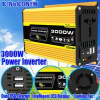 Dual USB Car Voltage Transformer 3000W DC 12V To AC 110/220V Car Inverter Vehicle Smart Inverter LCD Intelligent Display