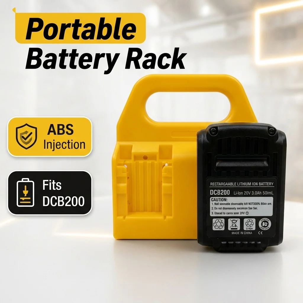 4‑Slot Battery Holder with Handle Portable Battery Storage Rack for Dewalt 18V‑20V Lithium‑Ion Batteries Battery Caddy Organizer