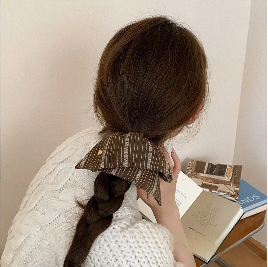 Retro striped pig large intestine hair band female niche design sense square headrope temperament tied  square towel hair rope