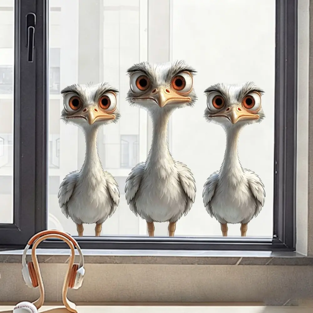 Creative Ostrich Static Cling Window Sticker Removable Glass Decal For Kids Room Bedroom Living Room Home Decor No Glue