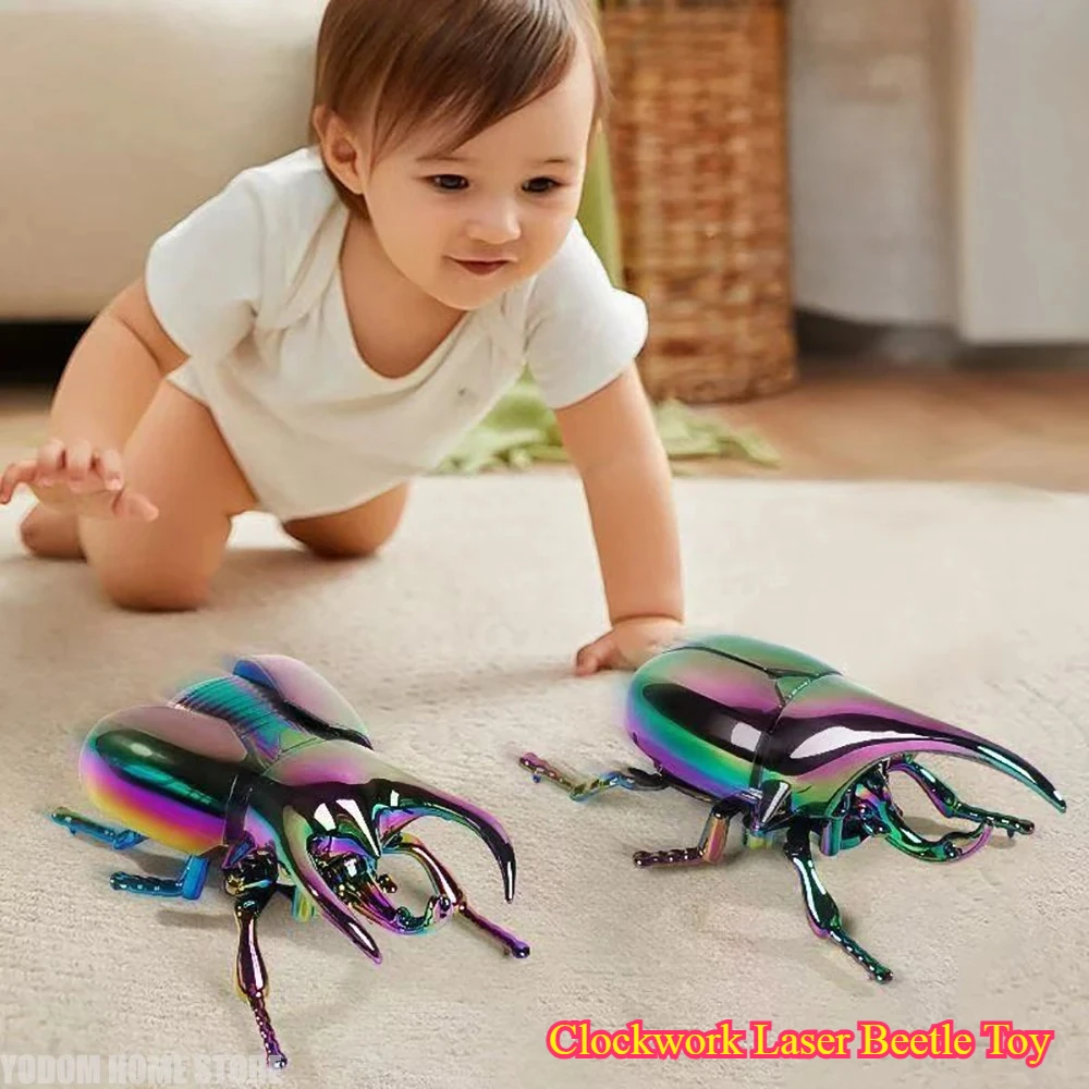 Clockwork Laser Beetle Toy - Dazzling Animated Desk Decor for Home, Fun Educational Gift for Kids
