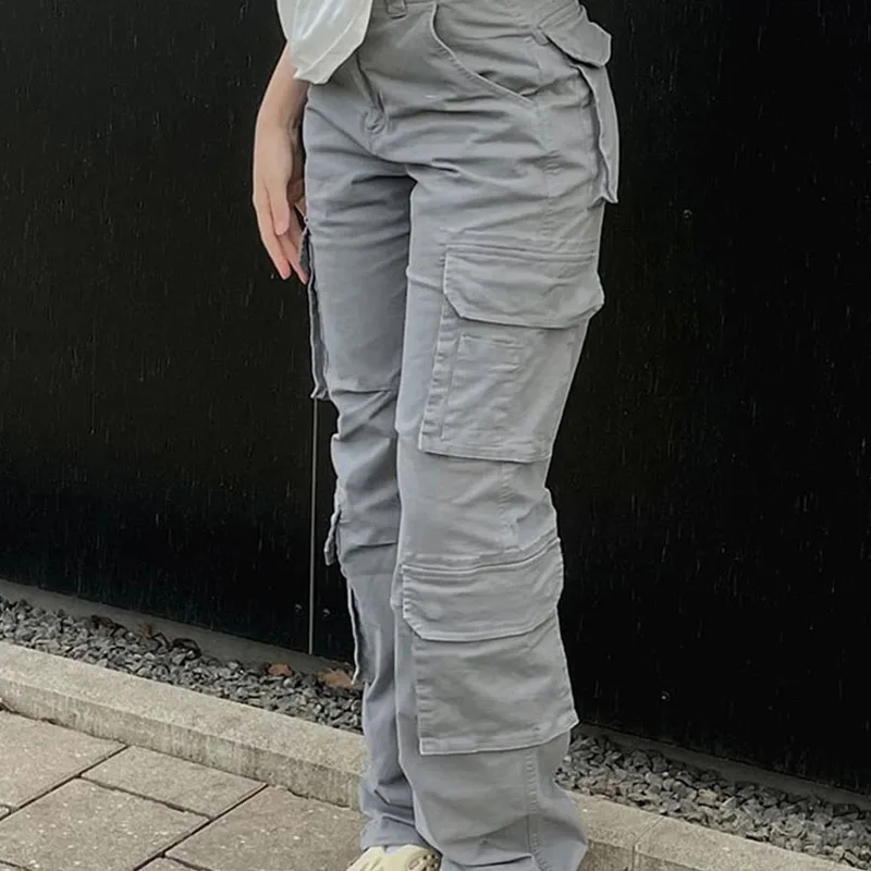 Vintage Cargo Pants Baggy Jeans Women Fashion 90s Streetwear Pockets Wide Leg High Waist Straight Y2k Denim Trousers Overalls