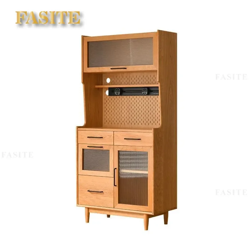 Nordic Solid Wood  Living Room Wall High Cabinet Integrated Tea Cabinet Microwave Oven Cabinet Simple