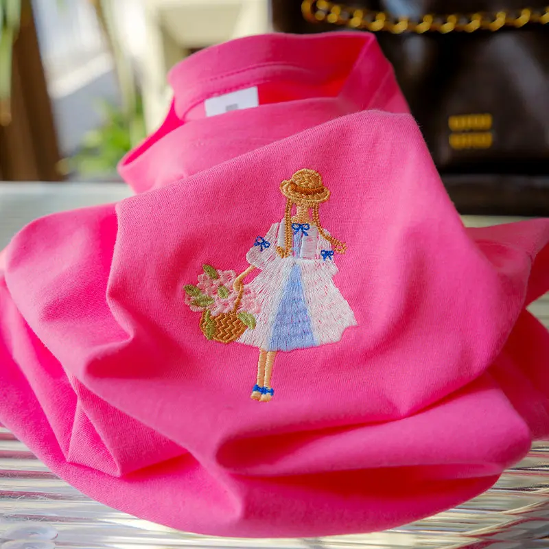Picture 4: Women's Short Sleeve T-Shirt 100% Cotton Embroidered Flower Basket Girl White New Arrival 2026 Trending Stylish Casual Wear