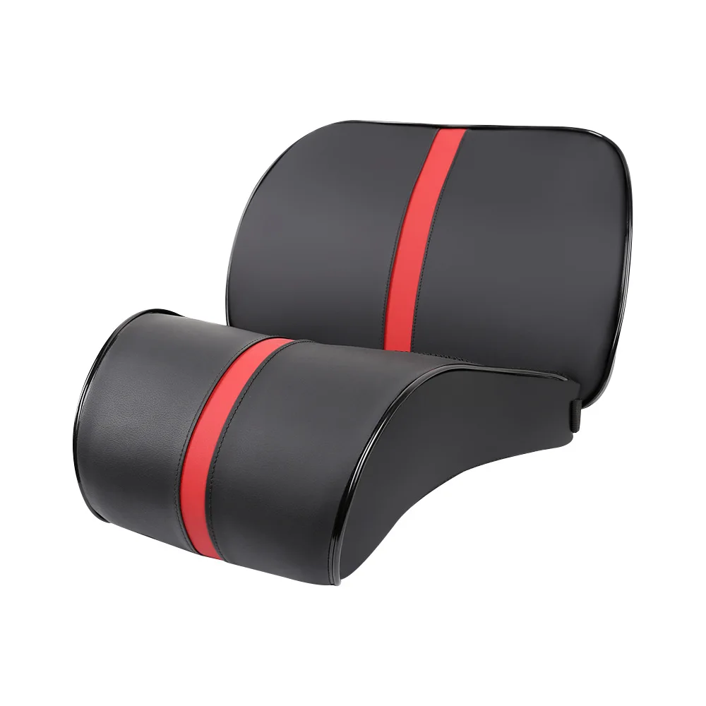 Adjustable Car Headrest Pillow Set Leather Auto Neck Protection Rest Pillows Seat Waist Supports Lumbar Cushion Memory Cotton