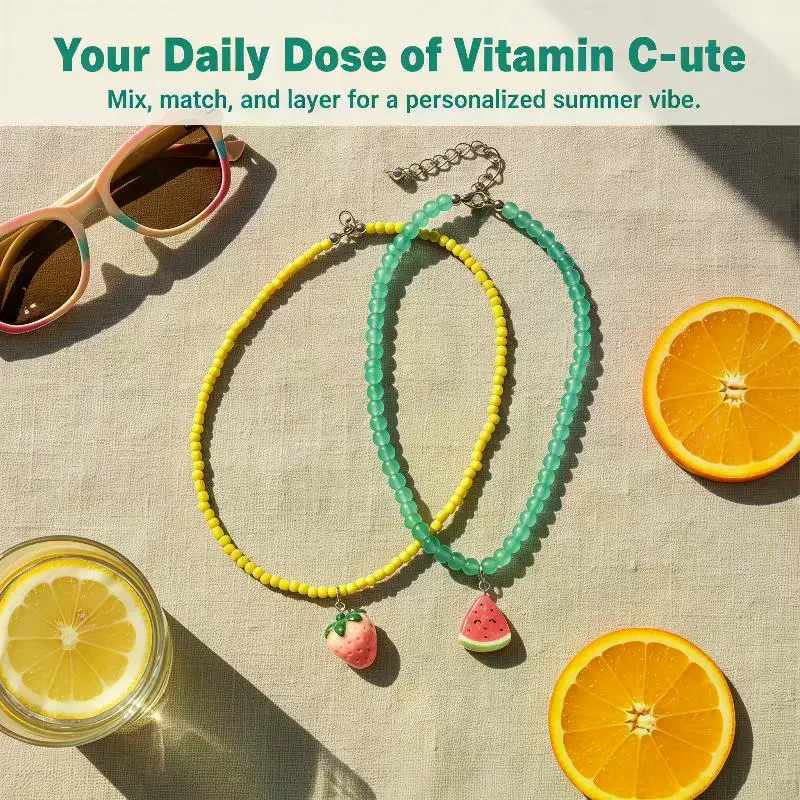 Trendy Fashion Heart Pendant Necklace Candy  Green Glass Beaded Contrast for Fashion Lovers