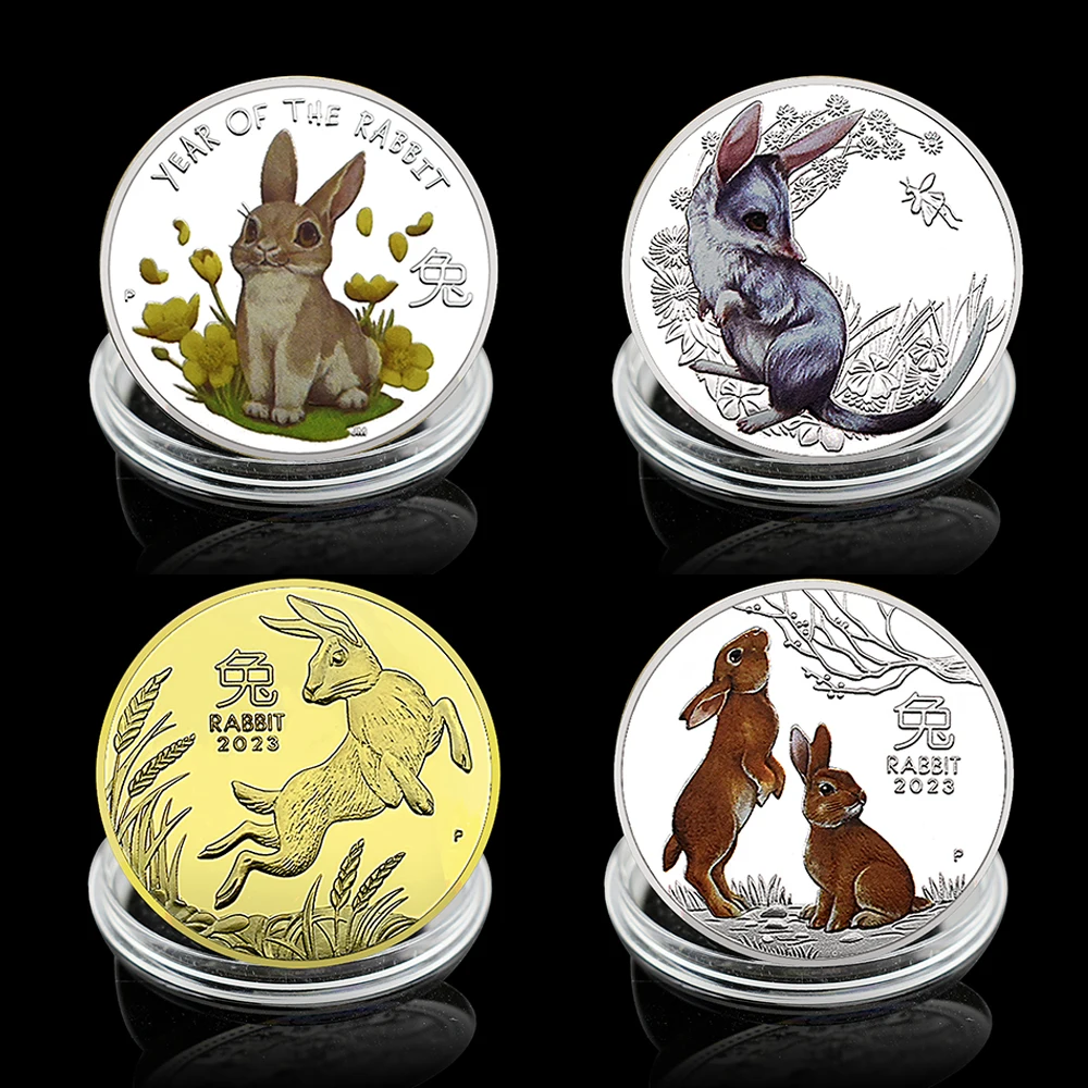 

4pcs/set Gold/Silver Year of The Rabbit Commemorative Coin Elizabeth II China Zodiac Collectibles Challenge Coin Holiday Gift