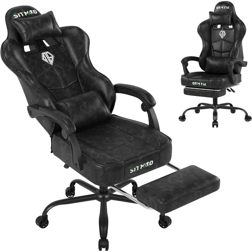 

Gaming Chair with Footrest- Ergonomic Gaming Chairs for Adults, Heavy Duty Big and Tall Computer Chair with Reclining Back, Lumb