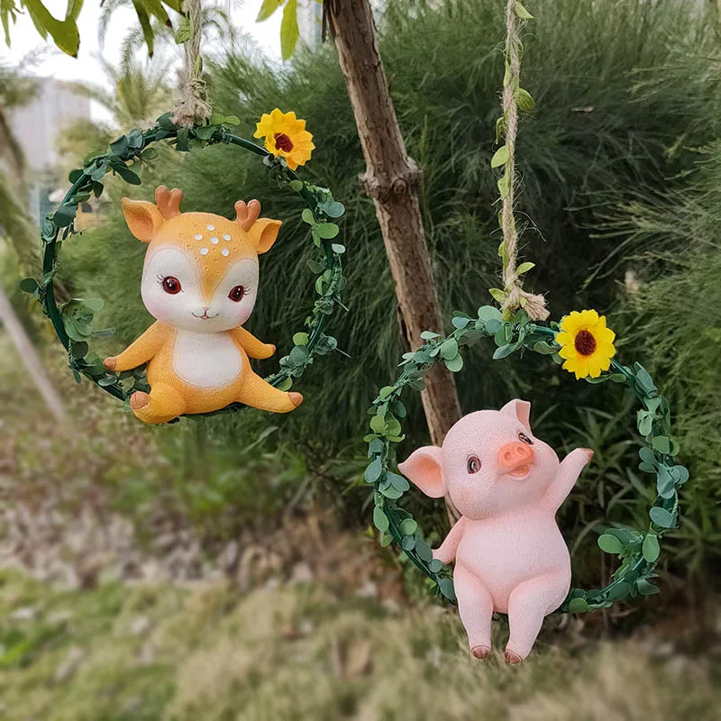 Cute Pig Decompression Decoration Hanging Piece Garden Courtyard Decoration Set Balcony Dormitory Desk Ornament Healing Gift