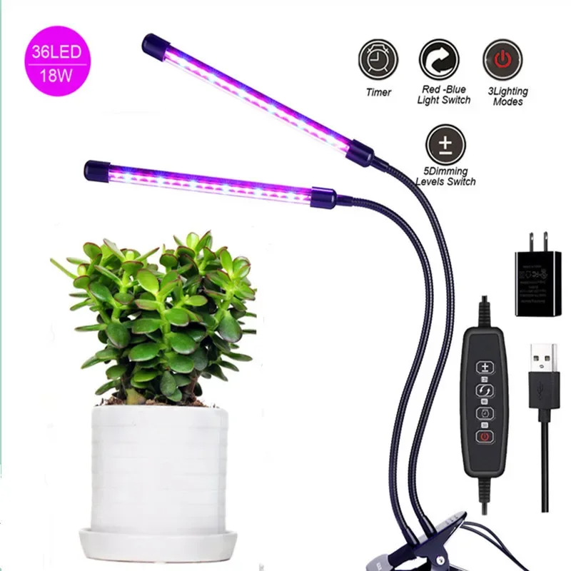 USB LED Plant Grow Light Indoor Garden 10 Dimmable Levels Grow Light Full Spectrum Timer Setting Hydroponic Greenhouse 3H/9H/12H