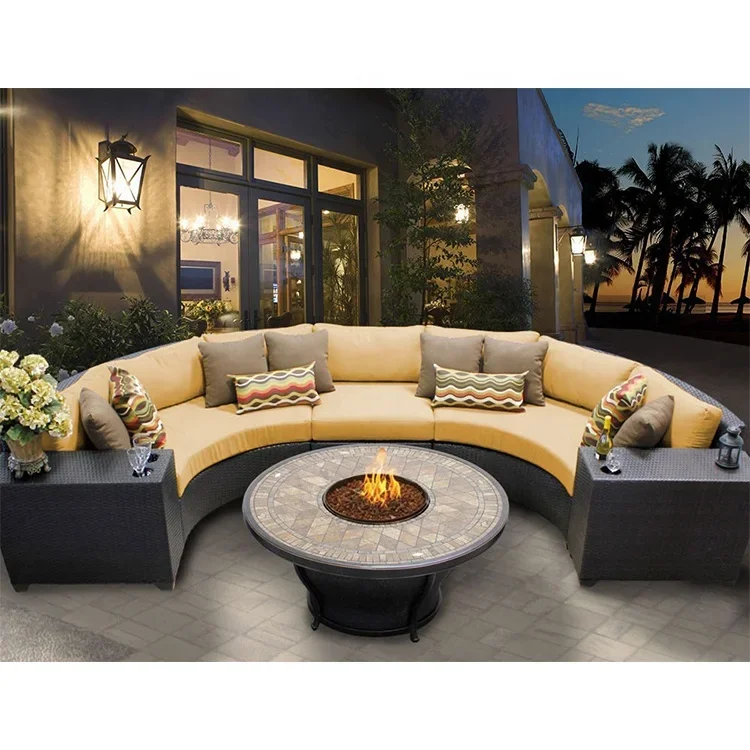 

Outdoor Furniture High End Curved Garden Round Sectional Rattan Sofa Set