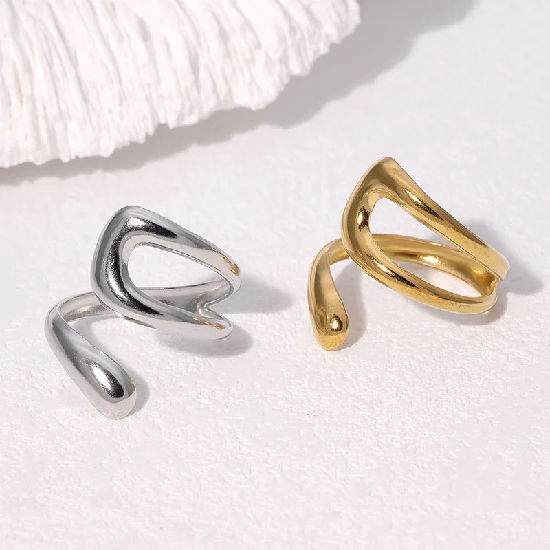 Simple abstract hollow open ring irregular curved gold and silver open ring jewelry suitable for women's daily dating wear