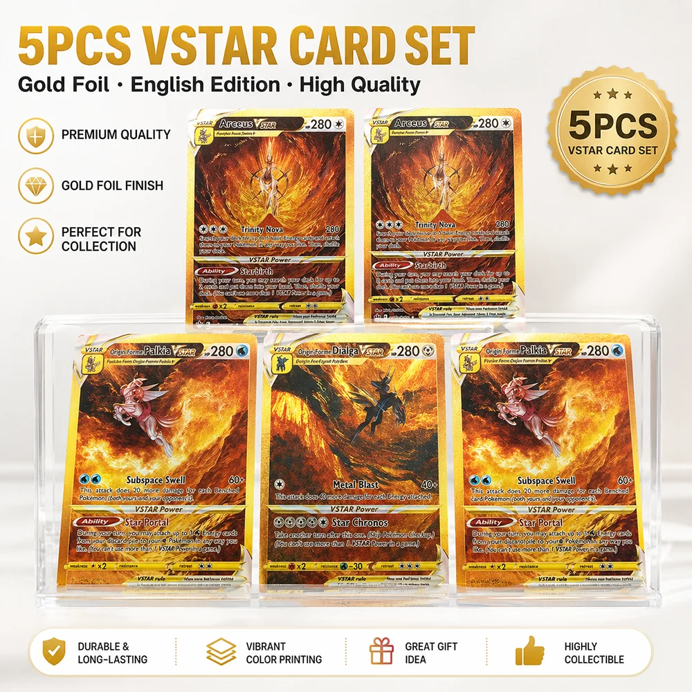 

Anime Ptcg Collectible Cards Arceus & Origin Forme Palkia VSTAR Gold Rare 5-Piece Holo Foil Collectible Trading Cards Gifts