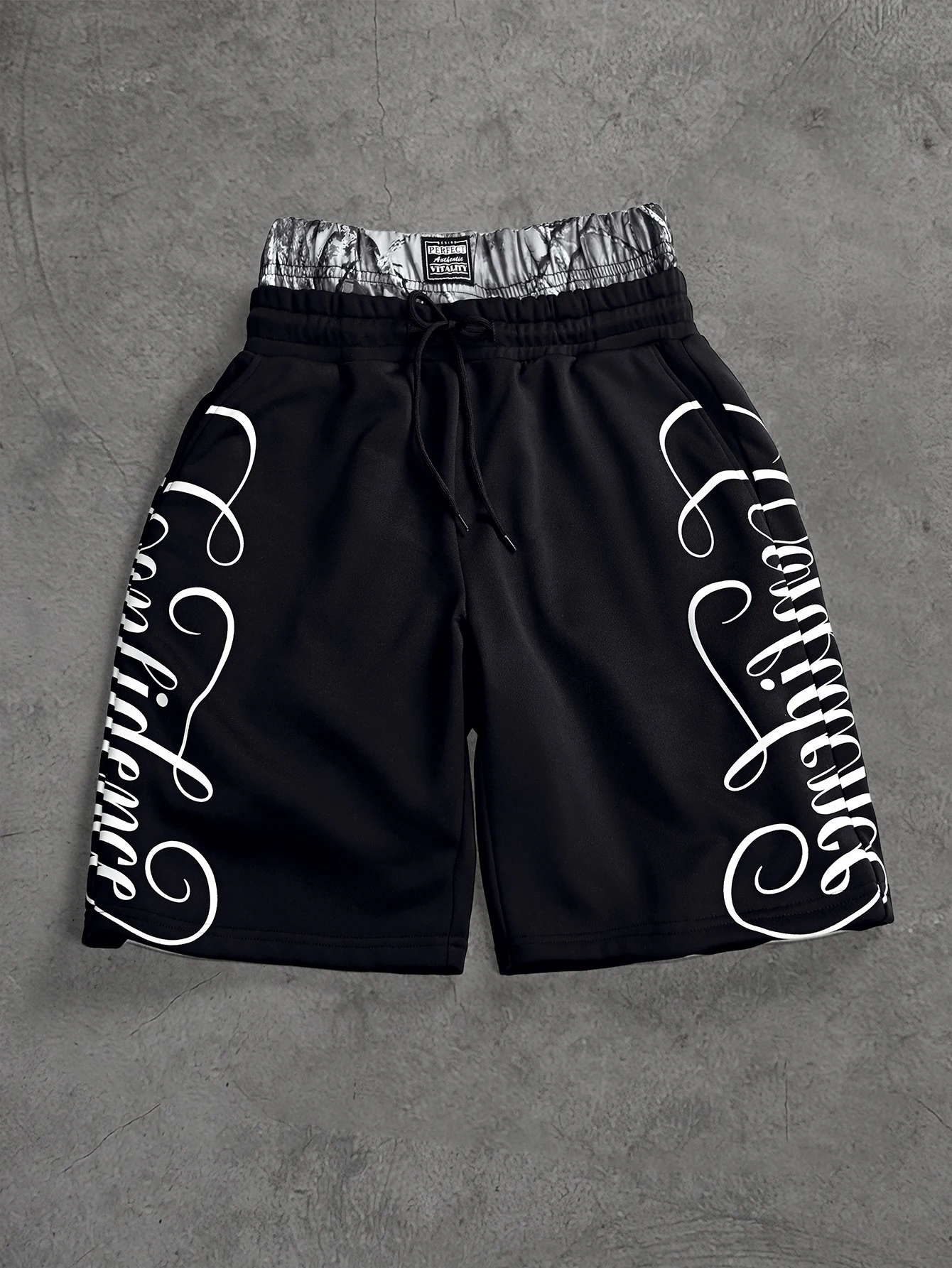 Men's Oversized Streetwear Shorts Brand Dual Waist Cursive Letter Print Polyester Black Multi Color Shorts S-2XL All Size 1Pc