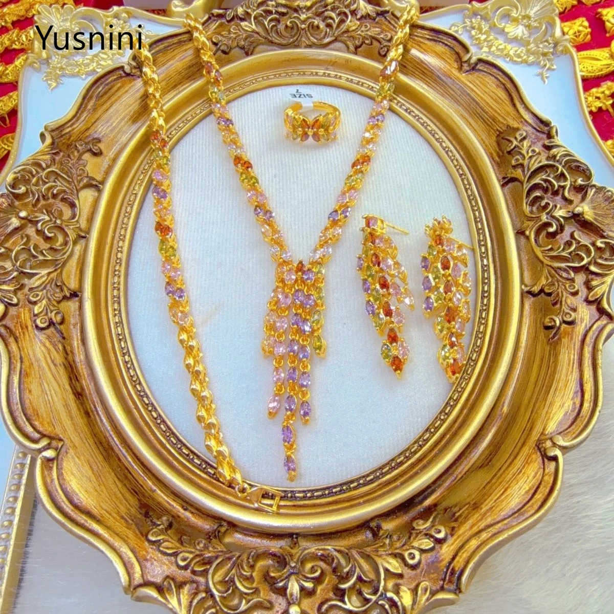 

Dubai Women's Jewelry Set Fashion Italian 24K Gold Plated Necklace 4-piece Set Wedding Party Jewelry Necklace YY10971