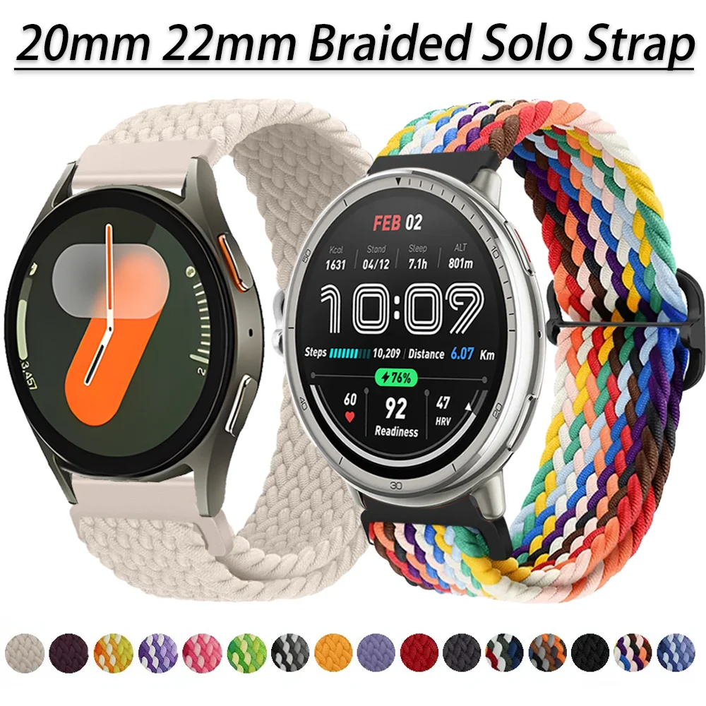 20 مللي متر 22 مللي متر مضفر سولو حلقة حزام لساعة سامسونج 7/6/5/4 هواوي ساعة 5/4/GT5-4 النايلون سوار Amazfit GTR 4/GTS/Bip 6-5 حزام