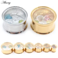 2PCS Stainless Steel Glass Mirror Face Crystal Ear Tunnels Plugs Expander Stretcher Flared Gauges Earrings Piercing Body Jewelry