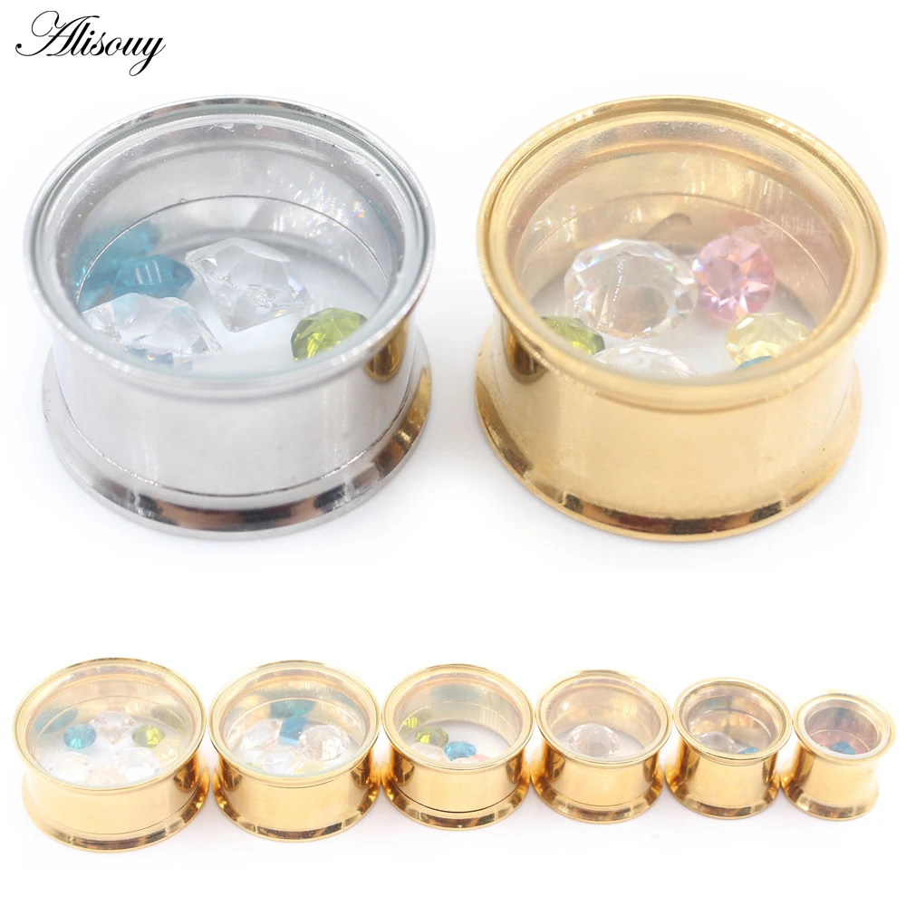 2PCS Stainless Steel Glass Mirror Face Crystal Ear Tunnels Plugs Expander Stretcher Flared Gauges Earrings Piercing Body Jewelry