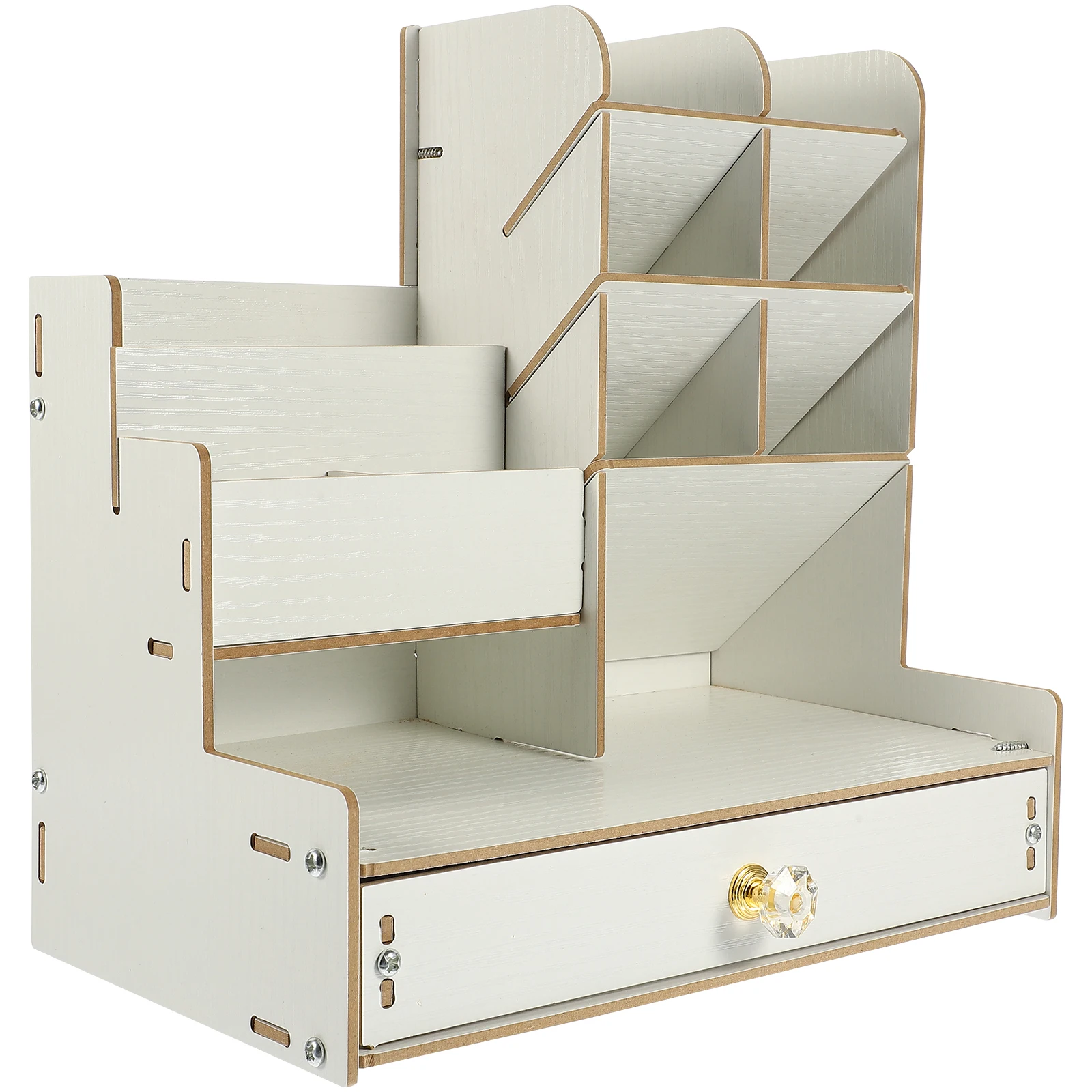 

Wooden Pen Holder Desk Organizer Storage Box Large Capacity Multi-tier Stationery Rack Office Study Bedroom White