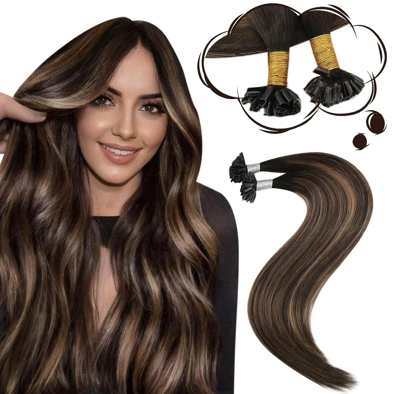 Moresoo U-Spitze-Haarverlängerungsmaschine, Remy-Echthaar, vorgebunden, Fusion, glatt, 50 g, 100 % echtes Echthaar, Nägel, Keratin-Haar