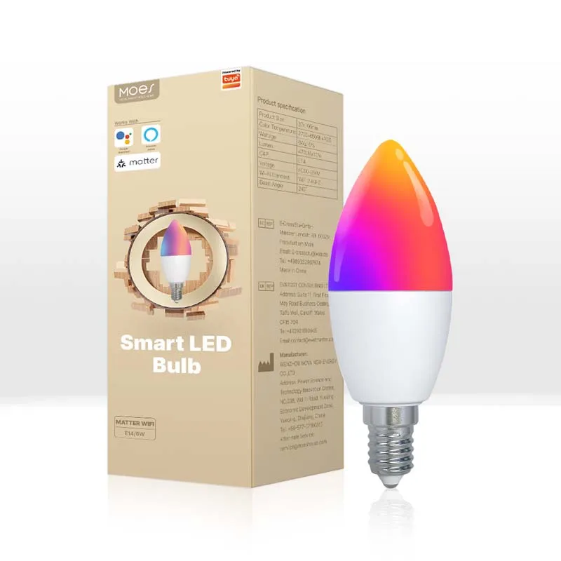 Matter Tuya Smart WiFi Bulb Dimmable Led Light 16 Million RGB Candle Light App Remote Control LED Bulb Light