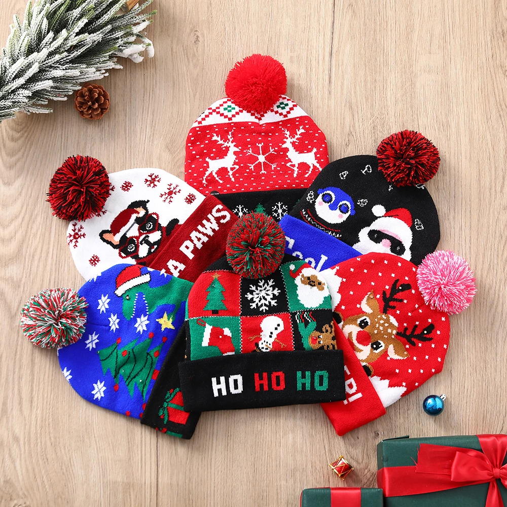 LED Christmas Hat Sweater Knitted Beanie Christmas Light Up Knitted Hat Christmas Gift for Kids Adult Xmas 2023 New Year Decor