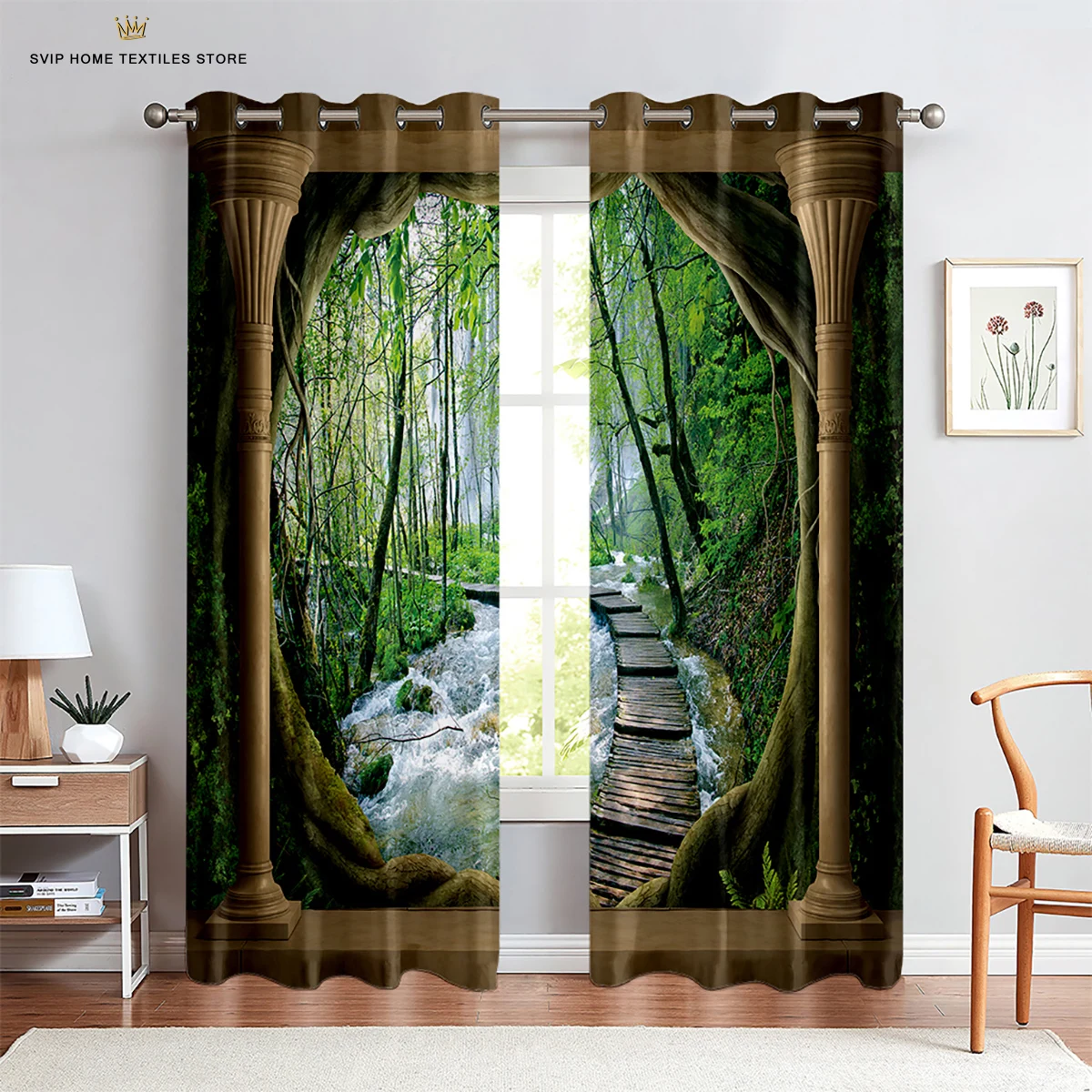 

Forest Waterfall Curtains, Natural Landscape Drapes, Mountain Stream, Living Room, Bedroom Decor