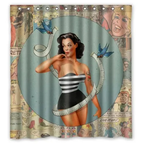 Sexy Bathroom Art Shower Curtain Birds Around The Pretty Girl Vintage Retro Pin Up Girls Body Art