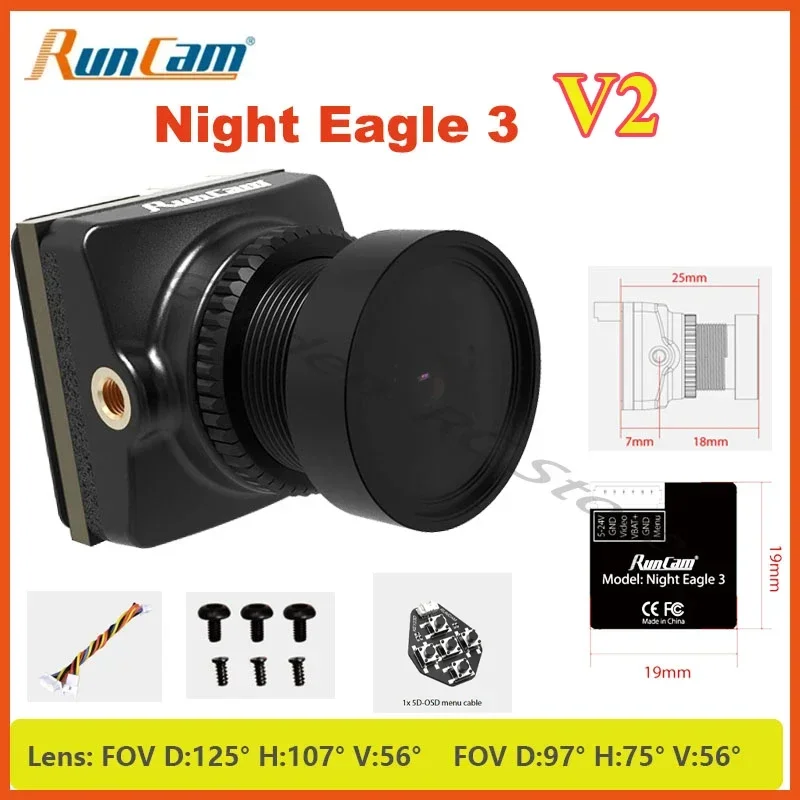 RunCam Night Eagle 3 V2 Starlight Night Vision Camera 1500TVL 11390 mV/Lux-sec  Joystick Control DC 5-24V For FPV Racing Drone