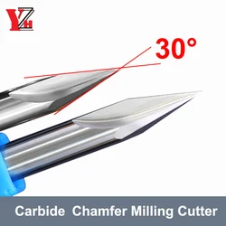 YZH Carbide Aluminum Chamfer Milling Cutter 30 Degree HRC55 Countersink Chamfering Mill V Groove  2 3 Flutes 3 4 5 6 8 10 mm