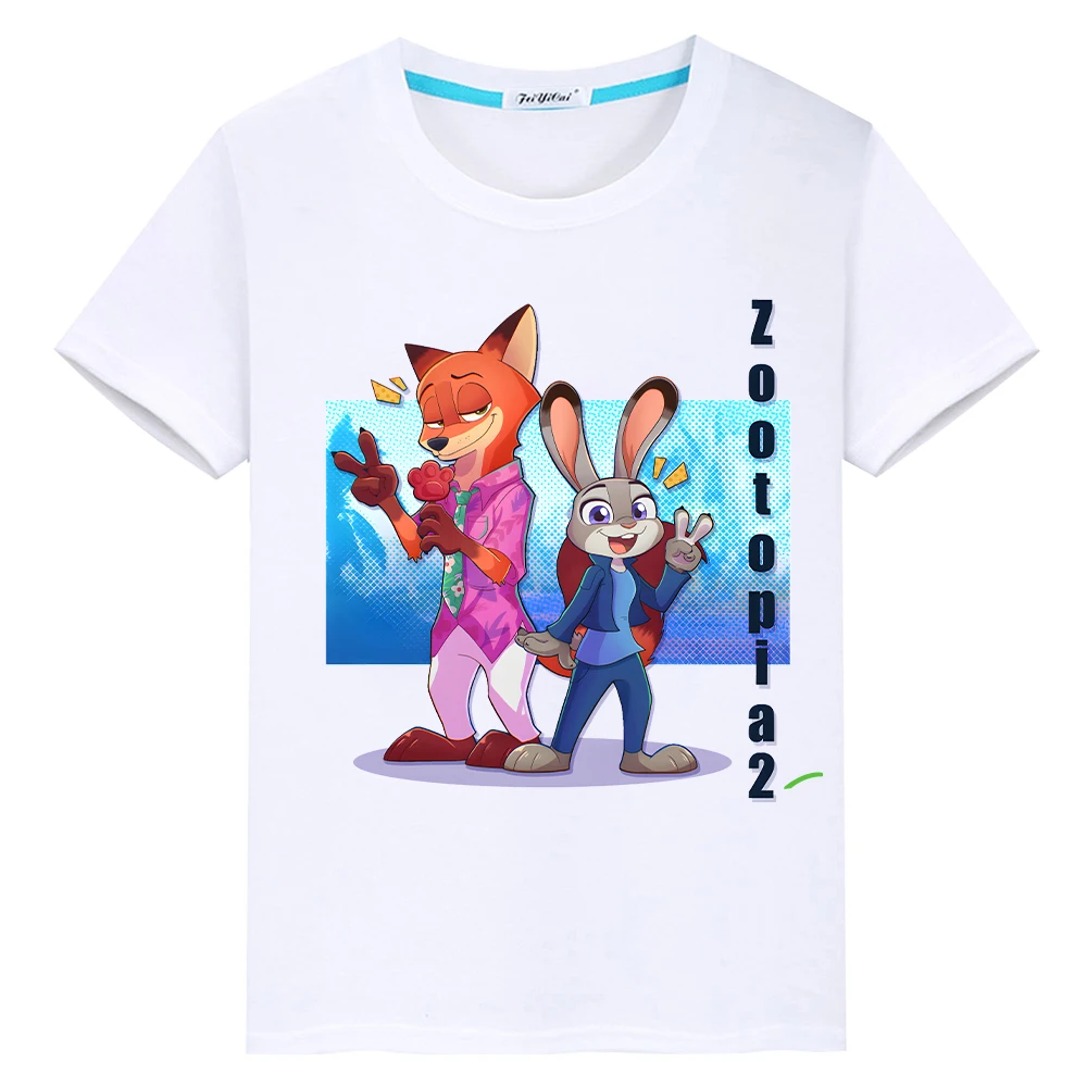 

t shirt for kids boy 10year Zootopia 2 Print 100%Cotton Kawaii Tops y2k one piece Disney anime Short pride tshirt girls clothes