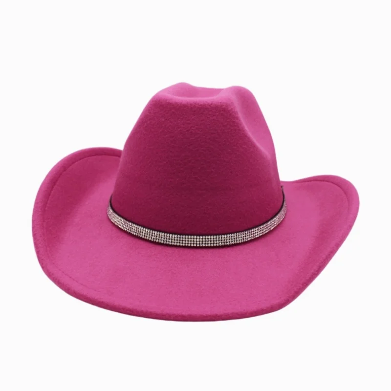 

Fashionable Water Diamond Fedora Hat Western Cowboy Hat Wool Large Brim Upturned Versatile Hat Men Women Winter