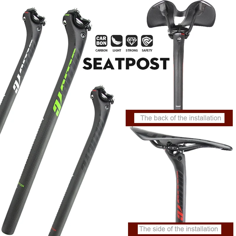 

ULLICYC Carbon Tube and Aluminum Alloy Clamp Matte Bicycle Seatpost for Road Bike and MTB Length400mm Diameter27.2/30.8/31.6mm