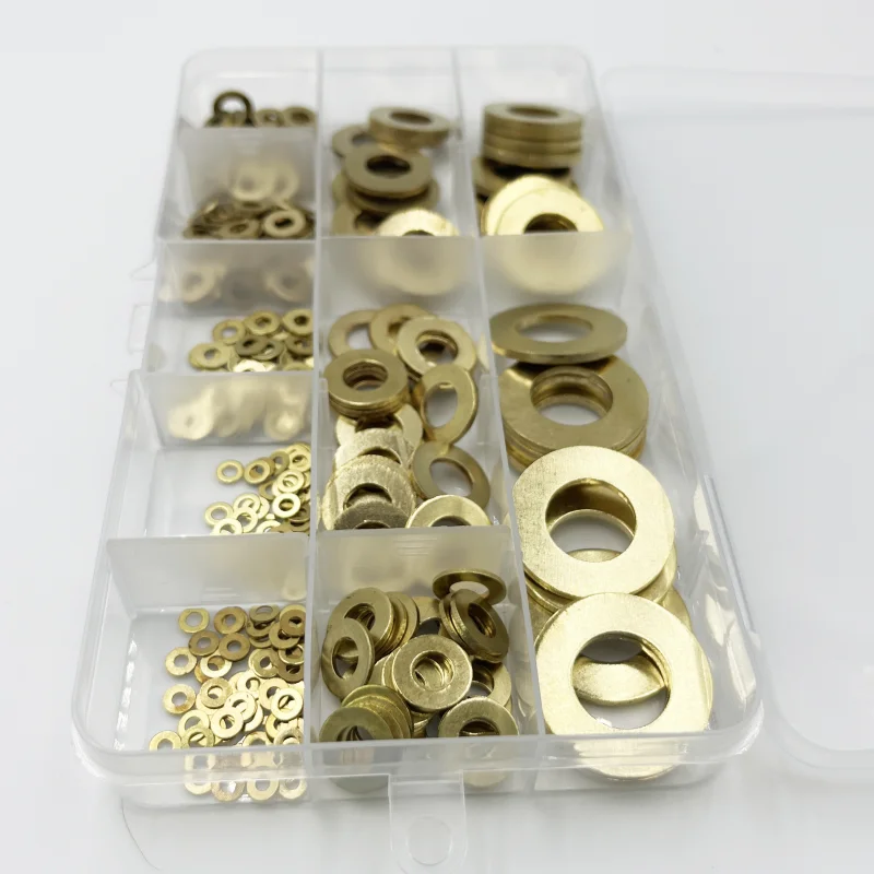 Brass Flat Plain Washer Flat Gasket Pure Kit 325pcs M2-M14 Meson Pad Sheet Metal Collar Brass Flat Washer Pure Copper Ring Bolt