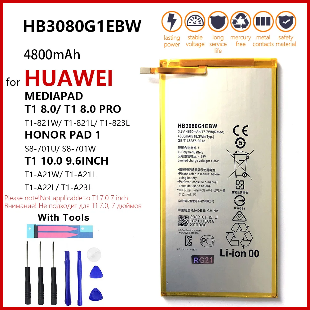 Genuine HB3080G1EBW 4800mAh Battery For Huawei MediaPad T3 10.0 M2 M1 8.0 M2-801L M2-801W M2-802L M2-803L S8 701u Honor S8-701W