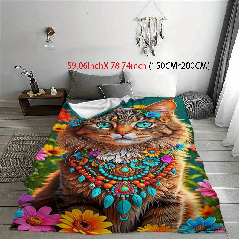 Whimsical Cat Garden Blanket Reversible Flannel Throw for Pet Lovers AllSeason Comfort Feline Fantasy Gift