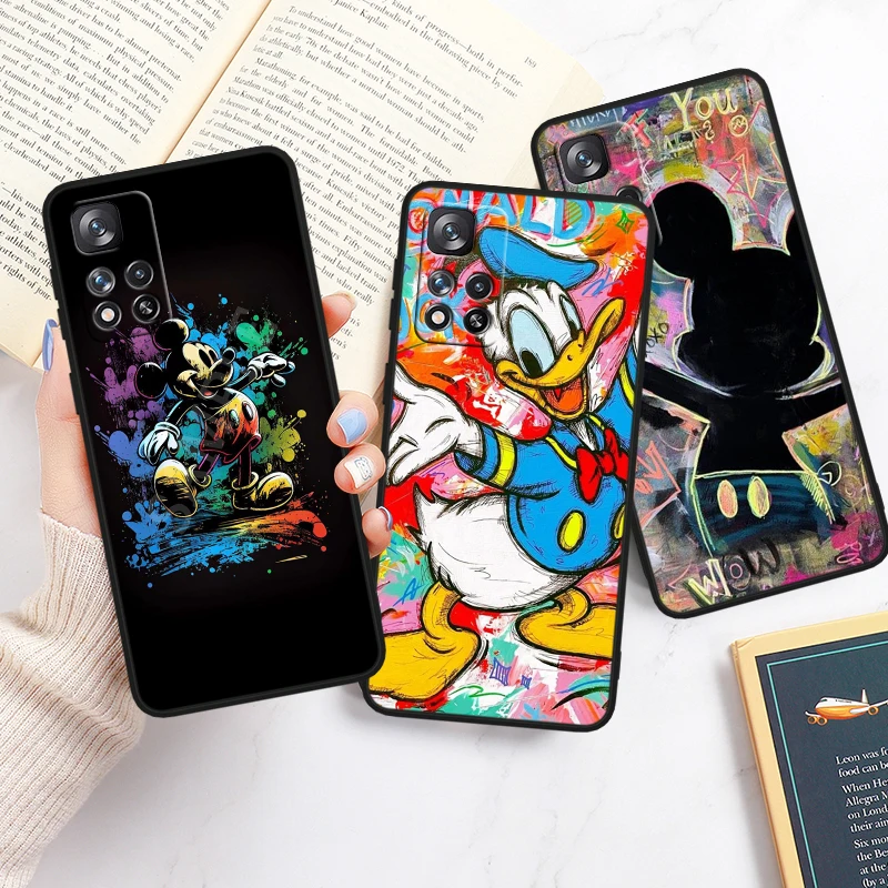 Disney Donald Duck For Redmi Note 13 12 Turbo 11T 11P 11E 11S 10T 10S 10 9 Pro Plus Max Silicone Black Phone Case