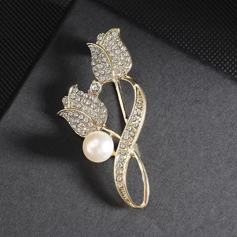 Double Head Tulip Brooch Flower Lapel Pin for Winter Coat Jacket Sweater Fashion New Trend