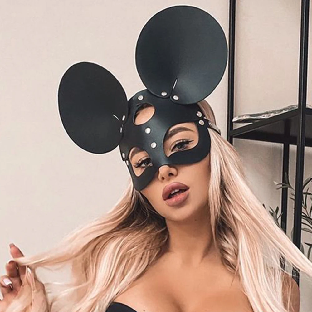 PU Leather Face Mask Masquerade Party Hooded Blindfold Halloween Easter Party Costume Accessories